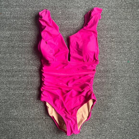 J. CREW Ruched Ruffle One Piece Swimsuit Barbie Size 8 NWT - Picture 4 of 10